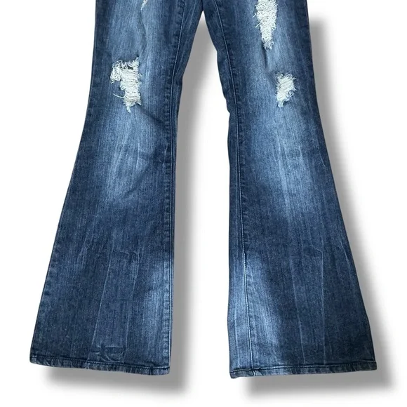 Mudd Dark Blue Distressed Flare Jeans - Picture 3 of 8